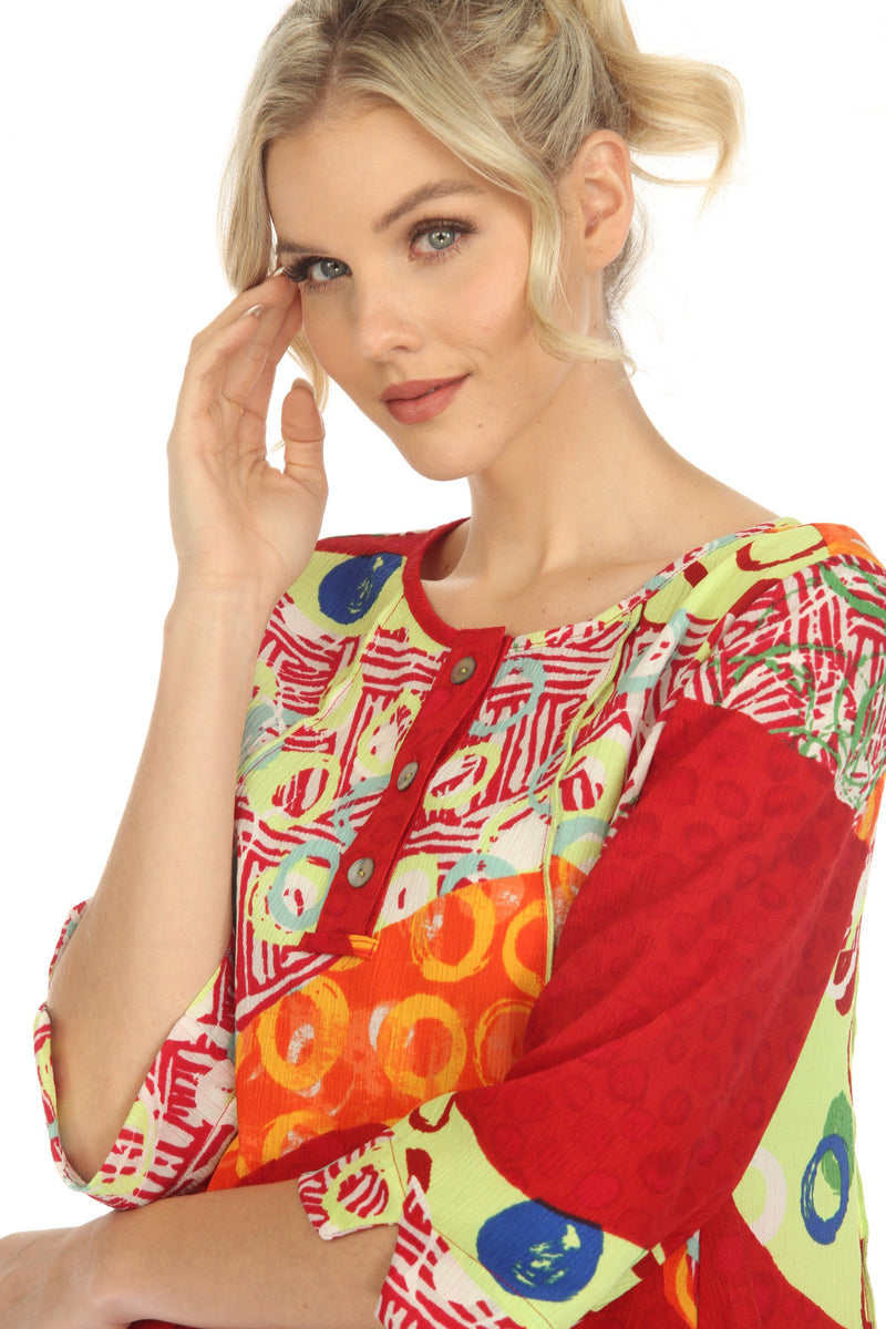 Moonlight Mixed-Print Tunic in Red/Multi - 3884