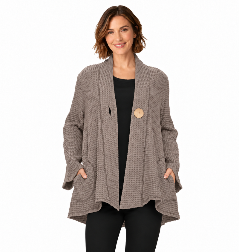 One-Button Textured Waffle Jacket - BW117