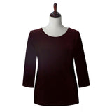 Valentina Signa Solid Round Neck Top in Brown - L-Solid-BN