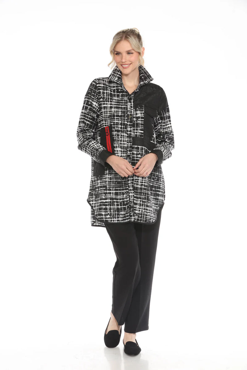 Abstract Grid Print Jacket - 3907