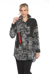 Abstract Grid Print Jacket - 3907