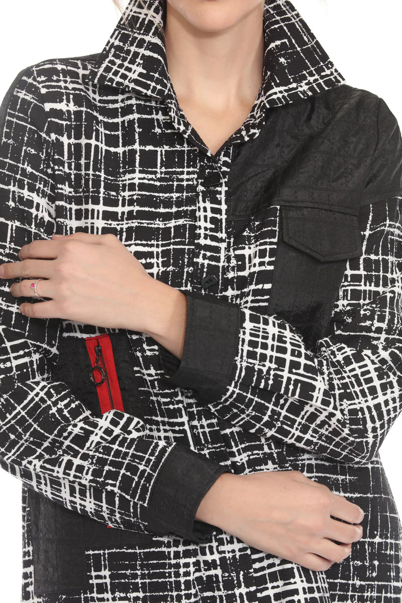 Abstract Grid Print Jacket - 3907