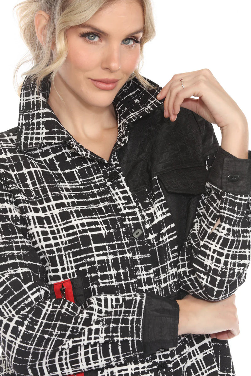 Abstract Grid Print Jacket - 3907