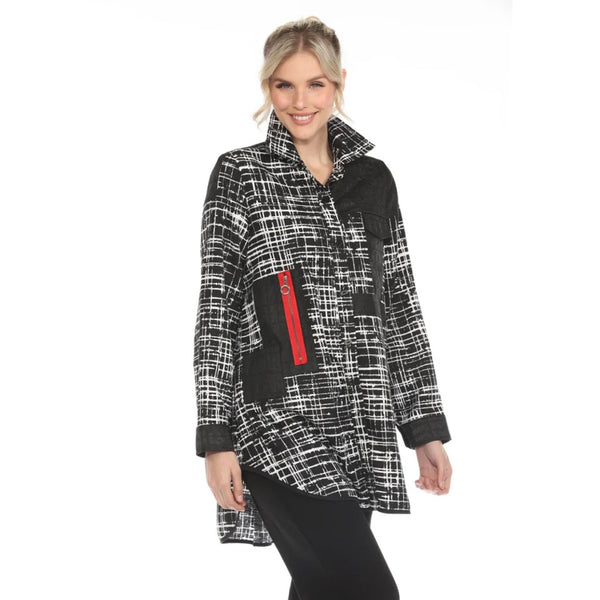 Abstract Grid Print Jacket - 3907