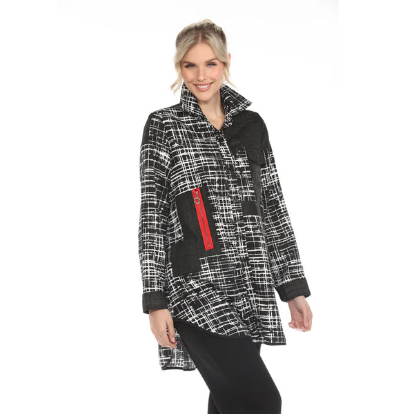 Abstract Grid Print Jacket - 3907