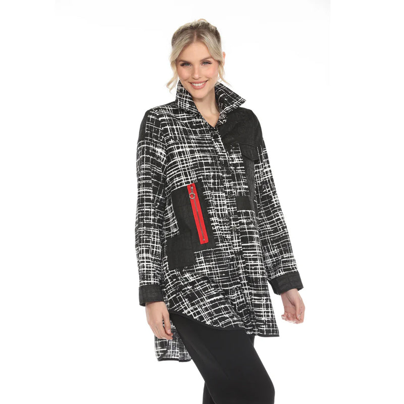Abstract Grid Print Jacket - 3907