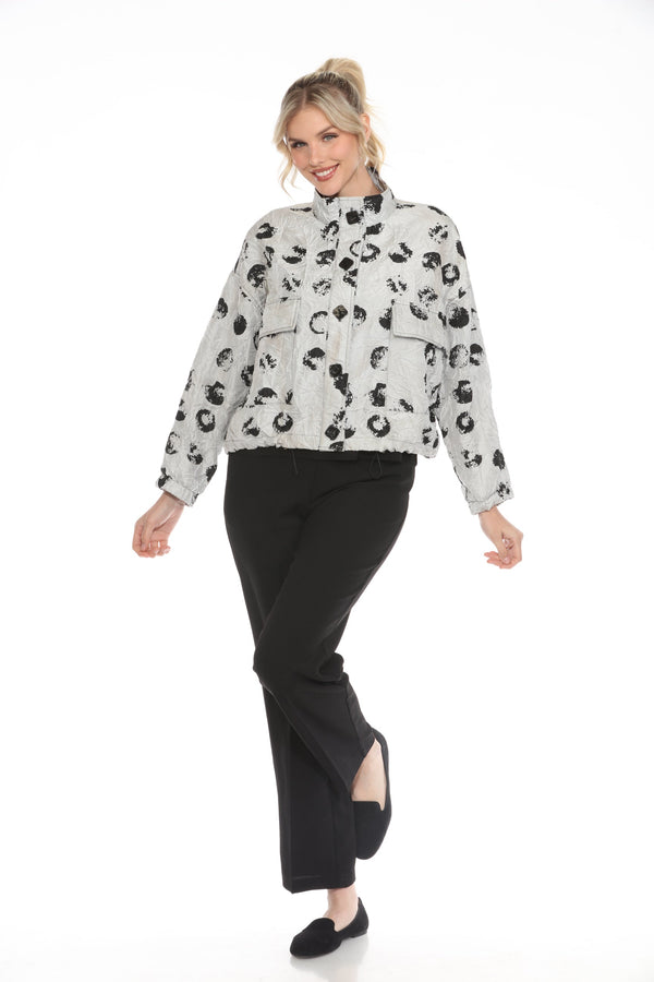 Polka-Dot Short Pocket Jacket - Silver/Black - 3919