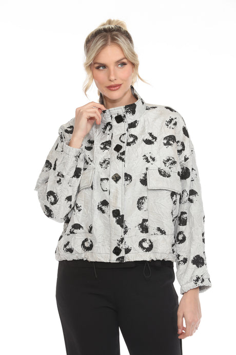 Polka-Dot Short Pocket Jacket - Silver/Black - 3919