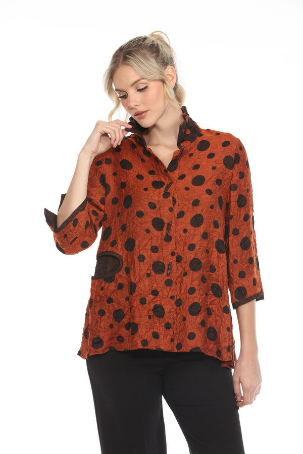 Polka-Dot Crinkle Button-Front Shirt - 3920-RST