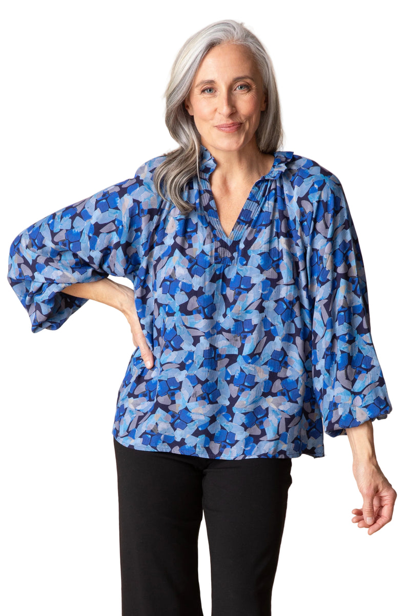 Painted Stones Ruched Collar Shirt - 39325