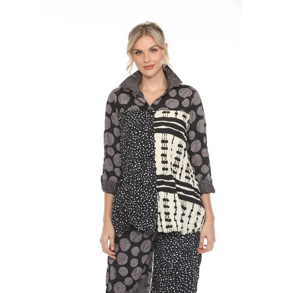 Mixed Media Crinkle Button-Front Shirt - 3946