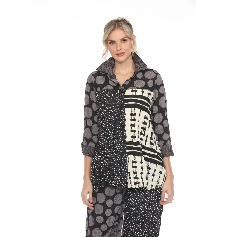 Mixed Media Crinkle Button-Front Shirt - 3946