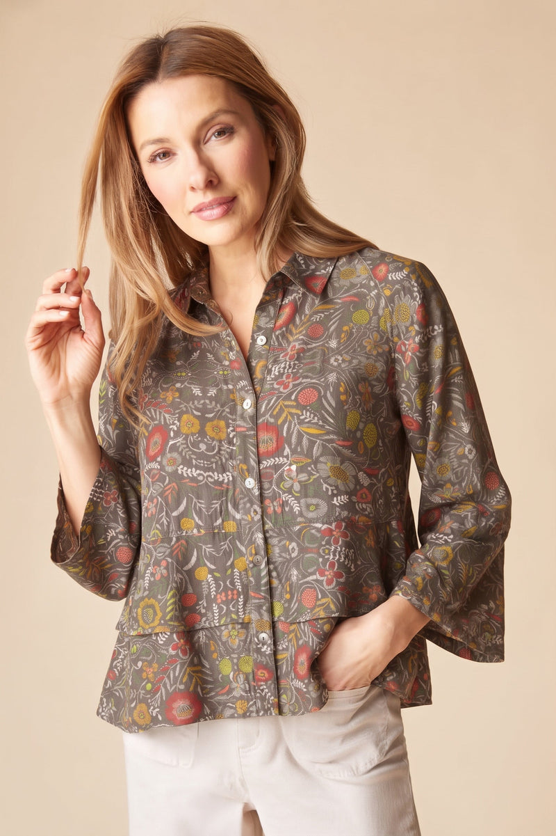 Viscose Rayon Crepe Garden Flounce Shirt - 39620