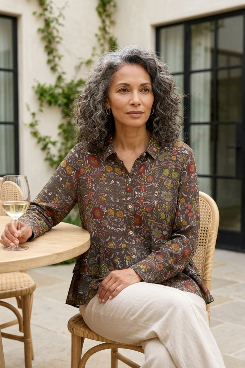 Viscose Rayon Crepe Garden Flounce Shirt - 39620