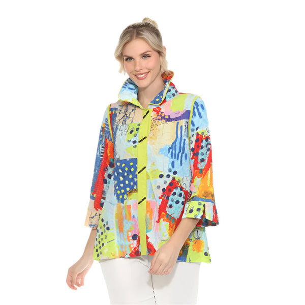 Colorful Abstract-Print Hi-Low Blouse in Lime Multi - 3963SP