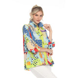 Colorful Abstract-Print Hi-Low Blouse in Lime Multi - 3963SP