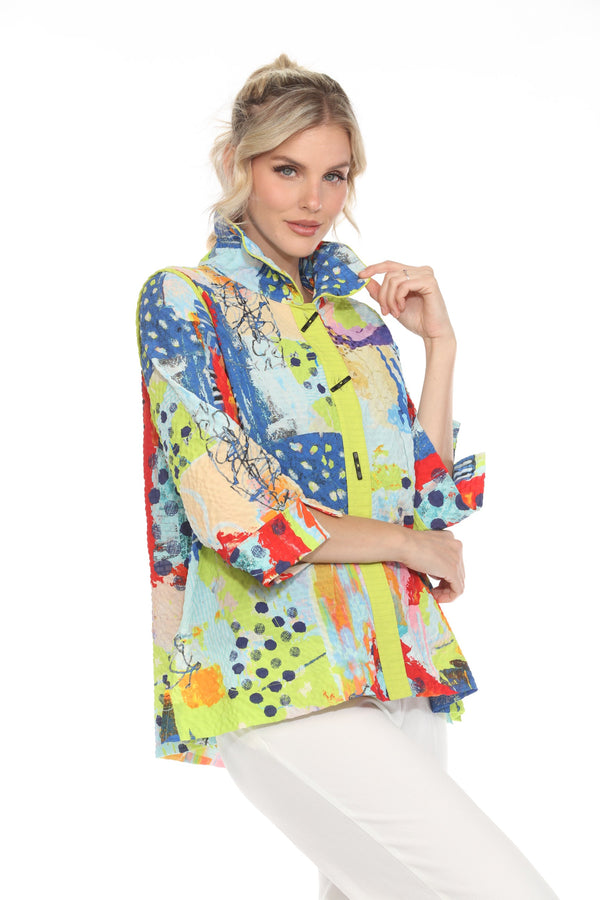 Colorful Abstract Modern-Art-Print Button Front Blouse/Jacket in Multi - 3963SP