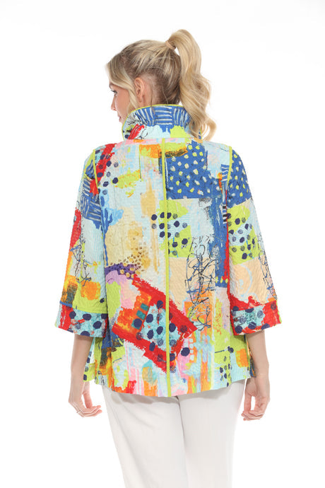 Colorful Abstract-Print Hi-Low Blouse in Lime Multi - 3963SP