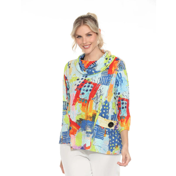 Modern-Art-Print Draped Neck Top - 3970SP