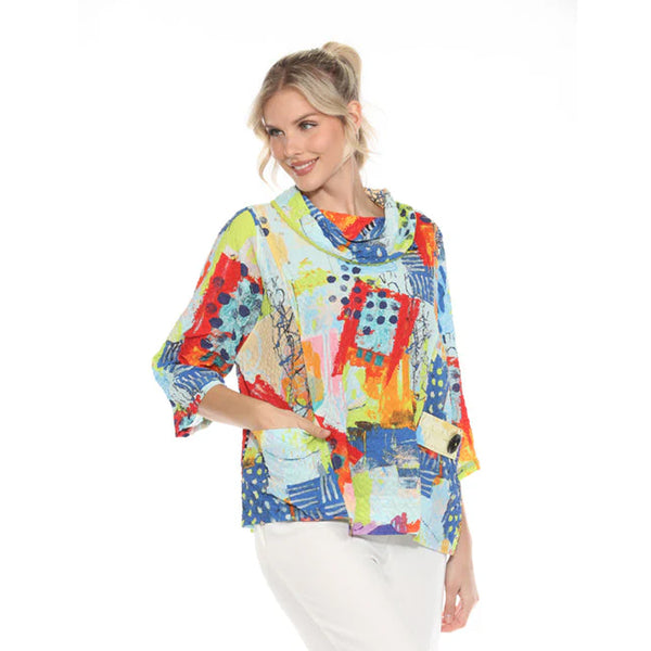 Modern-Art-Print Draped Neck Top - 3970SP