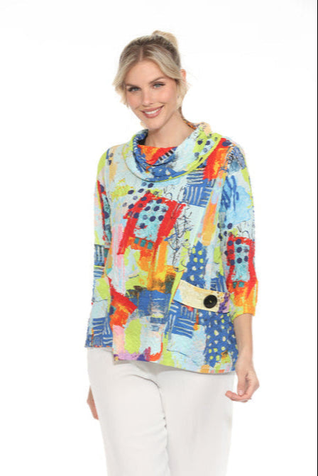 Modern-Art-Print Draped Neck Top - 3970-SP