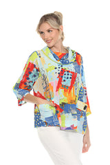 Modern-Art-Print Draped Neck Top - 3970-SP