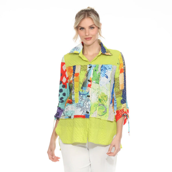 Abstract Art-Print Blouse/Jacket in Lime/Multi - 3998