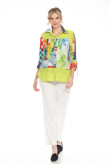 Abstract Art-Print Blouse/Jacket in Lime/Multi - 3998