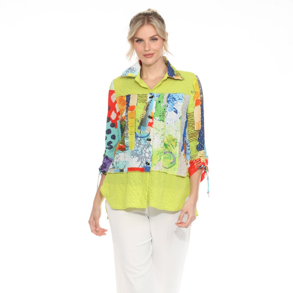 Abstract Art-Print Blouse/Jacket in Lime/Multi - 3998