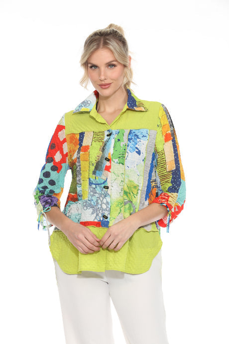 Abstract Art-Print Blouse/Jacket in Lime/Multi - 3998