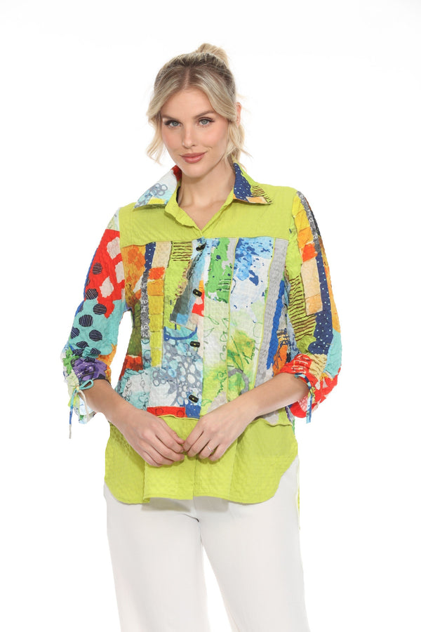 Abstract Art-Print Blouse/Jacket in Lime/Multi - 3998