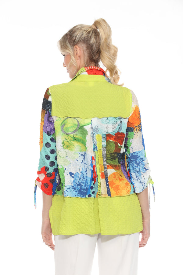 Abstract Art-Print Blouse/Jacket in Lime/Multi - 3998