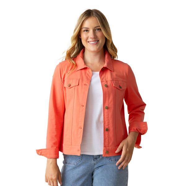 Stretch Jean Jacket in Papaya - 31520-PPY