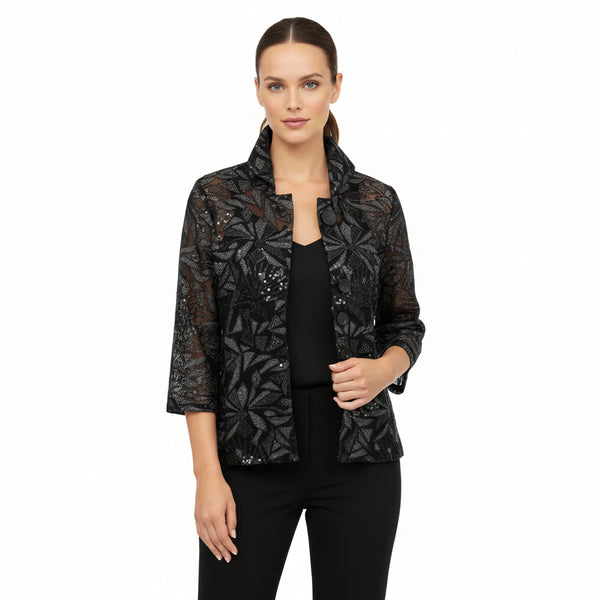 Sheer Textured Lace & Sequin Jacket - 2480-BLK
