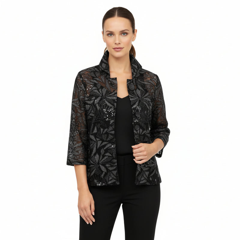 Sheer Textured Lace & Sequin Jacket - 2480-BLK