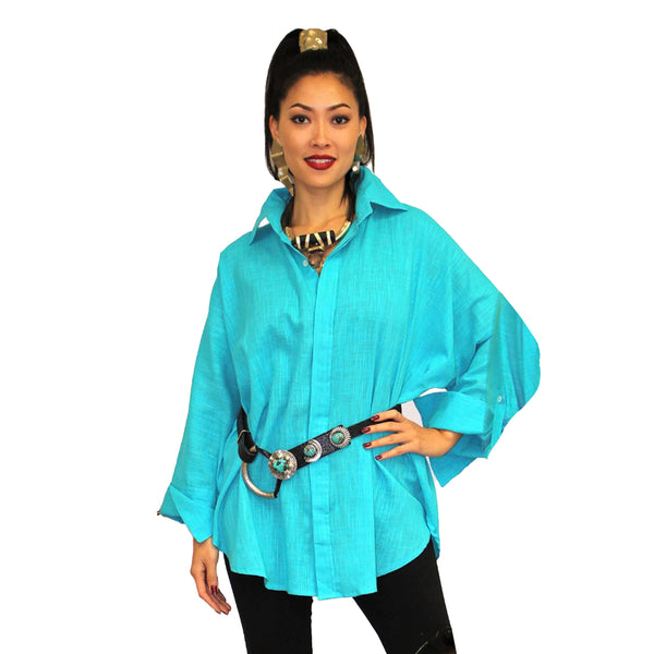 Dilemma Fashions Solid Big Shirt in Turquoise - GDB-527-TQ