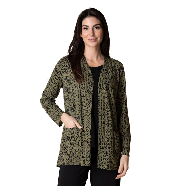 Habitat's Travel Core Dots-Print Shirred Back Cardigan in Olive - 55035-OLV