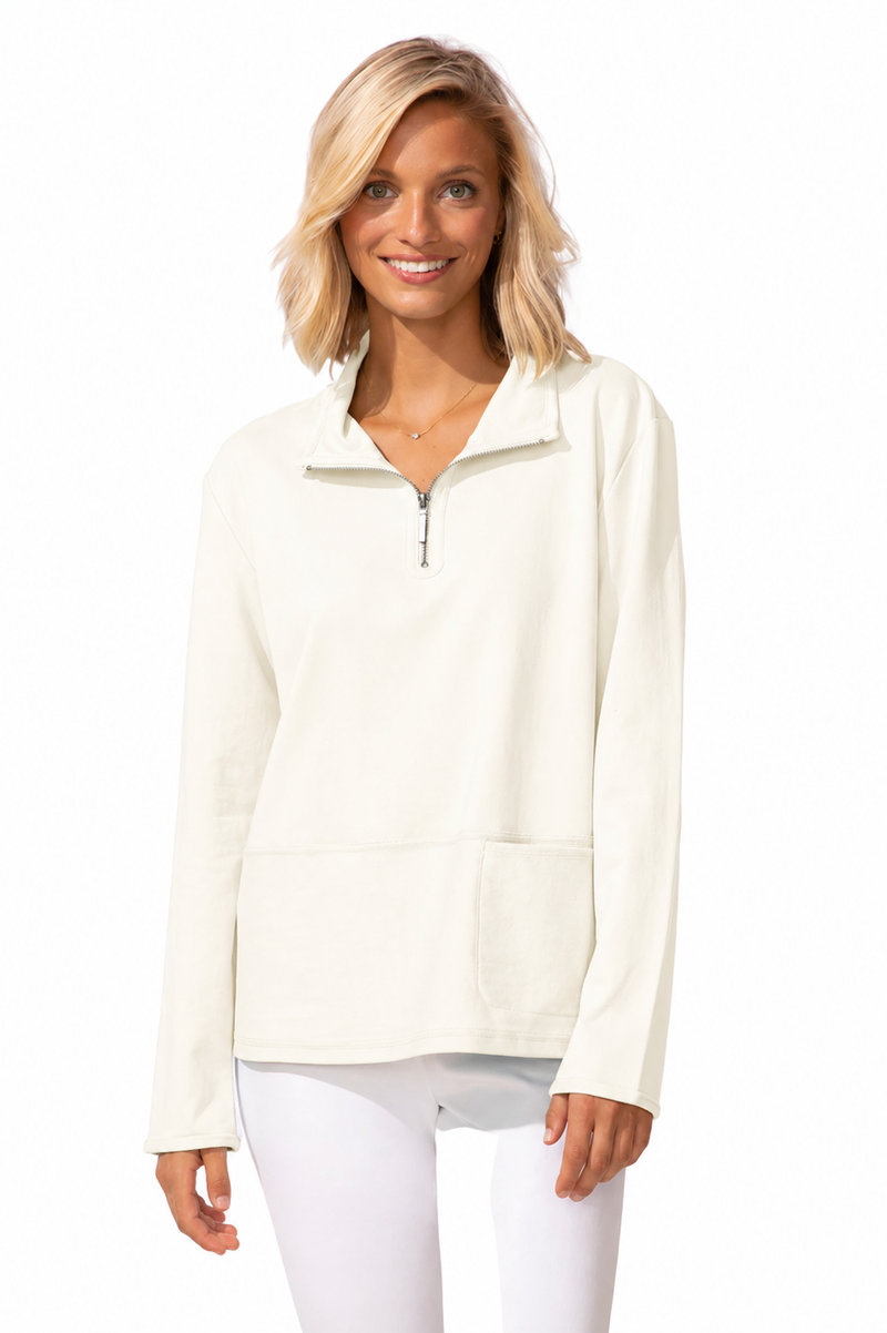 Partial Zip Soft Cotton Terry Pullover - 30121