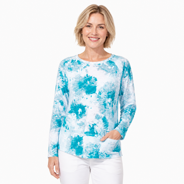 Artful Sunburst Print Cotton Pocket Pullover - 14420