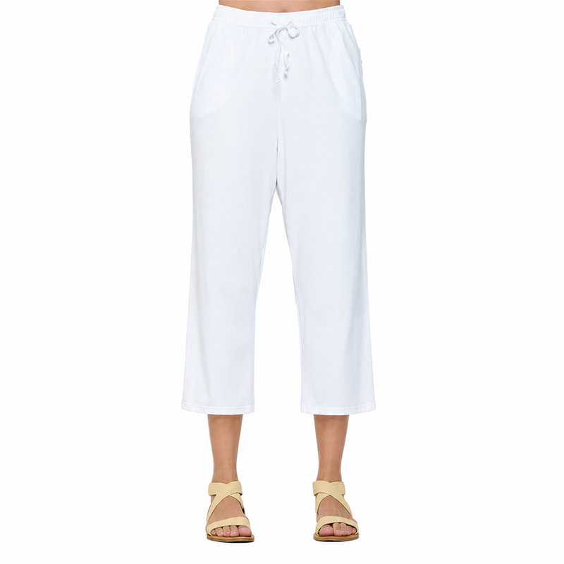 Pull-On Soft Cotton Capri in White - CS307