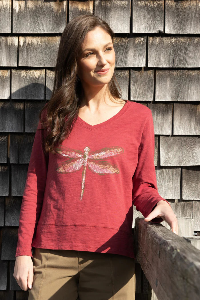 Destination Dragonfly Easy V-Neck Cotton Tee - 40040