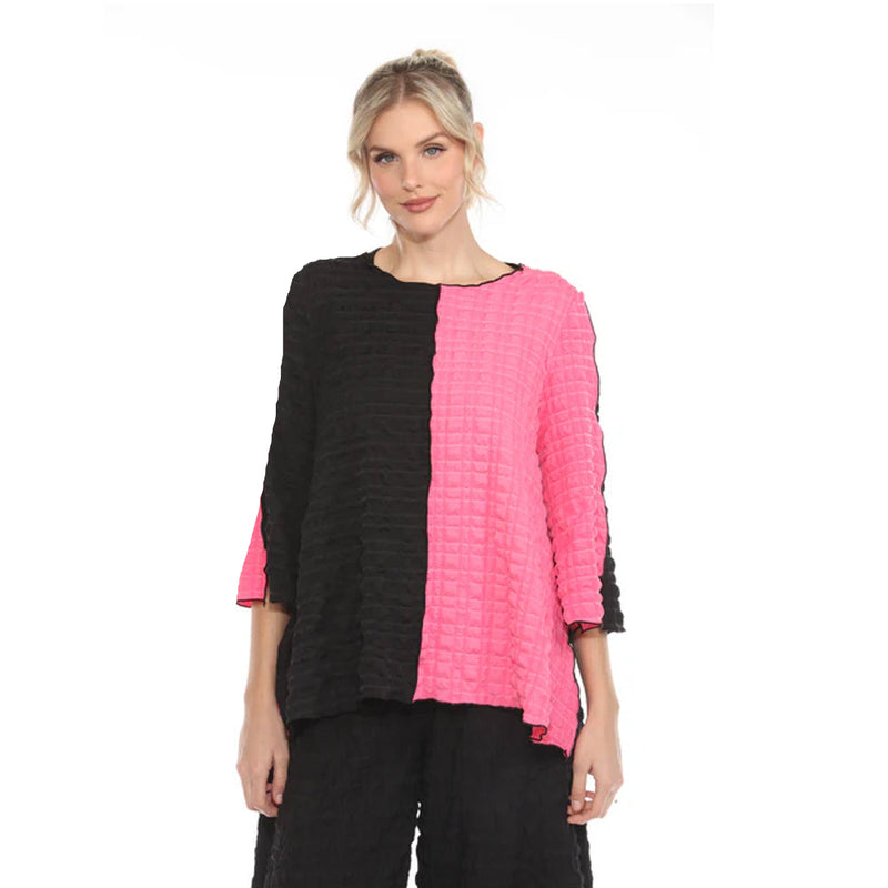 Colorblock Pucker Top in Fuchsia - 4007-FS