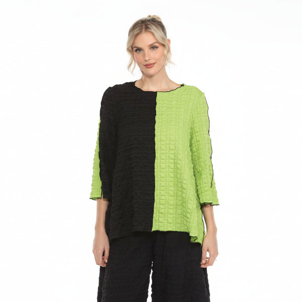 Colorblock Pucker Top in Lime - 4007-LIM