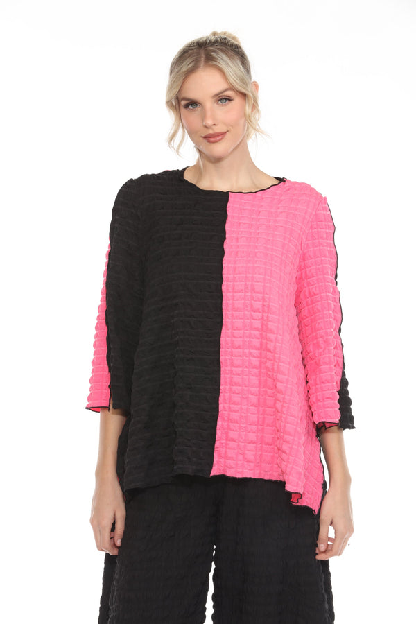 Colorblock Pucker Top in Fuchsia - 4007-FS