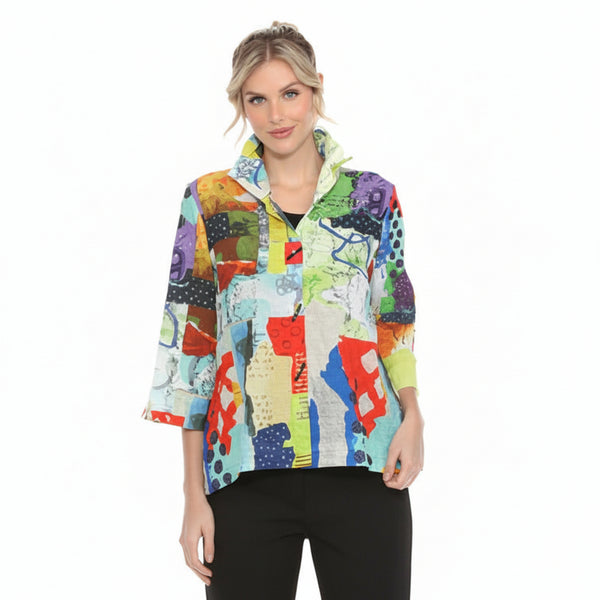 Abstract Art Crinkled Blouse in Multi -4015