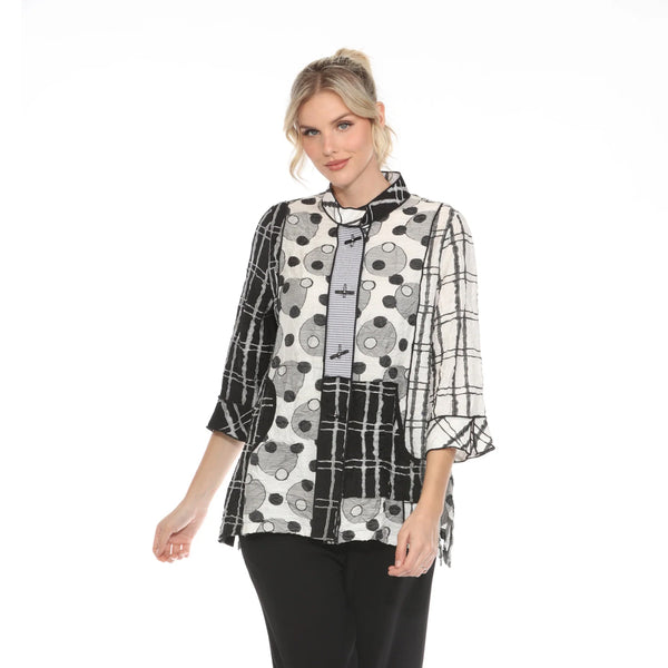 Mixed Media Geometric Toggle Button Jacket - 4018