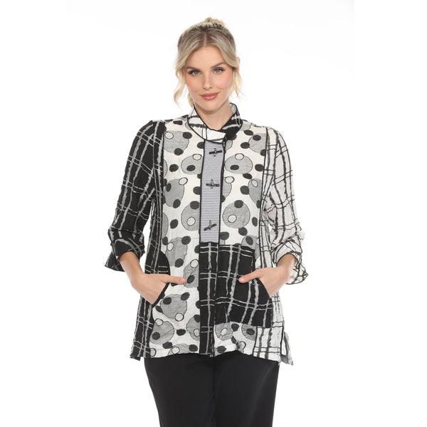 Mixed Media Geometric Toggle Button Jacket - 4018