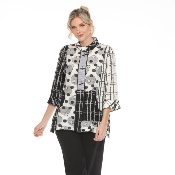 Mixed Media Geometric Toggle Button Jacket - 4018