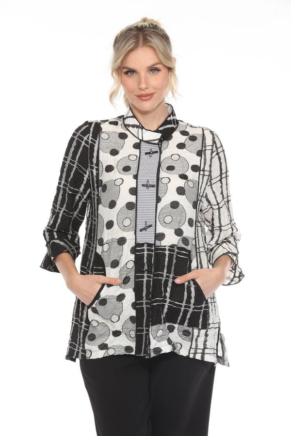 Mixed Media Geometric Toggle Button Jacket - 4018