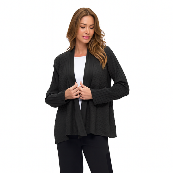 Soft Black Ribbed Knit Cardigan - CS304-BLK